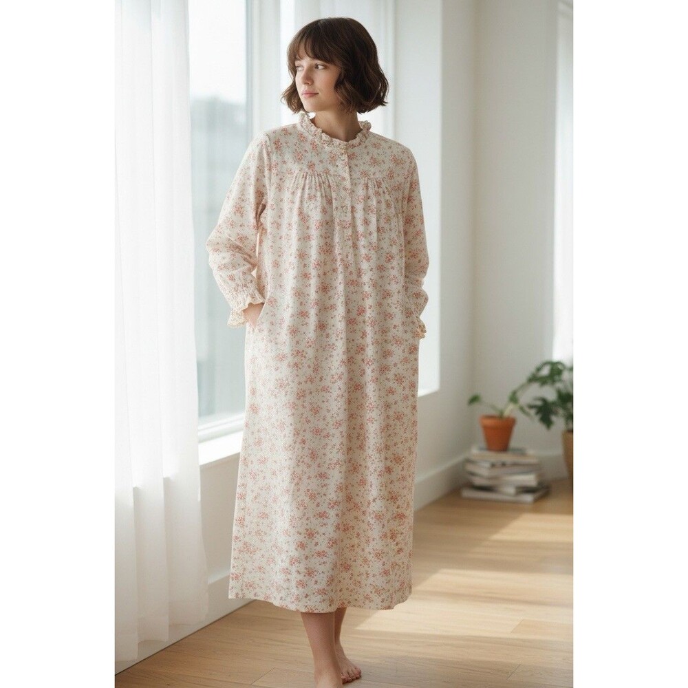 Sears Cotton Flannel Nightgown 2XL Floral Granny Gown Vintage #7328